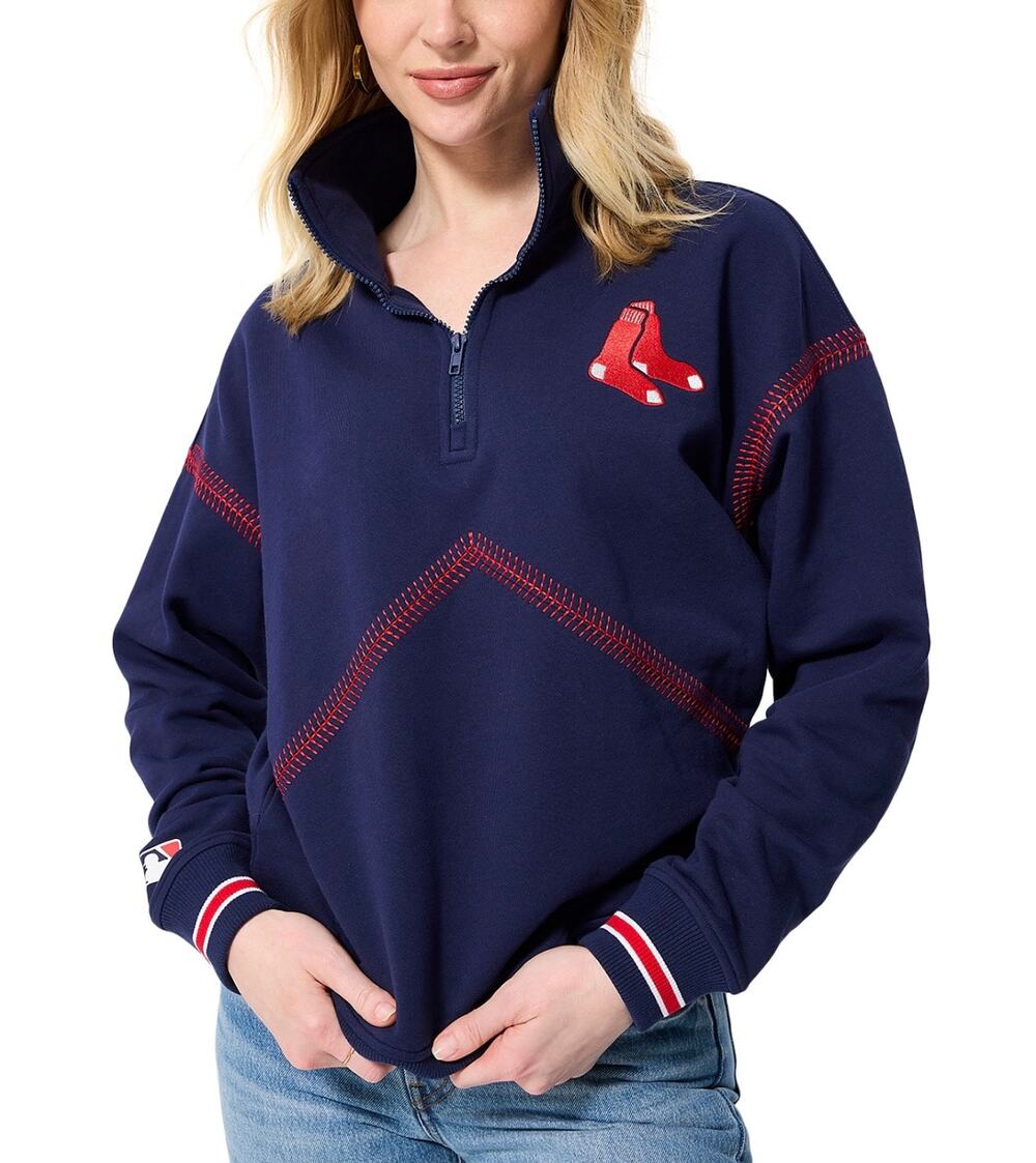 New Terez MLB Red Sox baseball stitch quarter zip sweatshirt sz L $175
